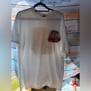 Gildan White Short Sleeve Tee with Red & Blue Train Graphic